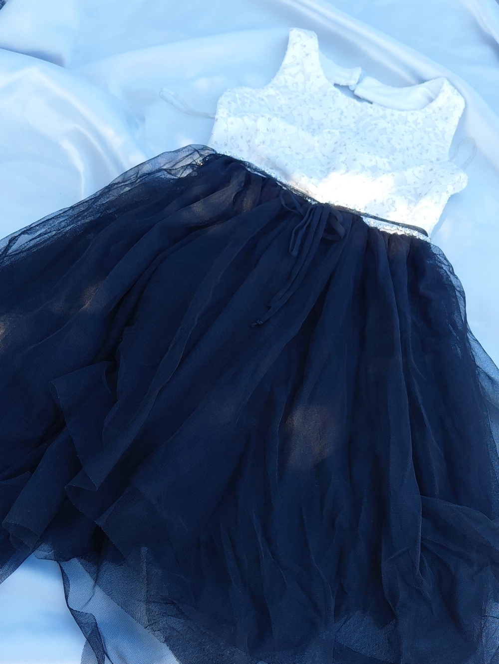 Girls Speechless Black Tulle Skirt & White Embroidered Bodice Girls Formal Dress